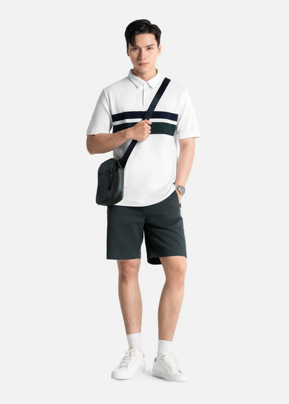 Áo Polo Cổ Khóa Kéo ColorLock™ Vải Cá Sấu Thoáng Mát Khóa Màu Sâu The Weekend 008 Màu Trắng Xanh Dương Dáng Vừa Vặn F3