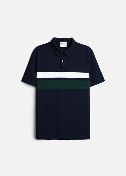 Áo Polo Cổ Khóa Kéo ColorLock™ Vải Cá Sấu Thoáng Mát Khóa Màu Sâu The Weekend 008 Màu Xanh Dương Trắng Dáng Vừa Vặn F3