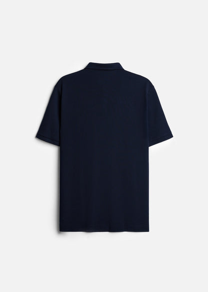 Áo Polo Cổ Khóa Kéo ColorLock™ Vải Cá Sấu Thoáng Mát Khóa Màu Sâu The Weekend 008 Màu Xanh Dương Trắng Dáng Vừa Vặn F3