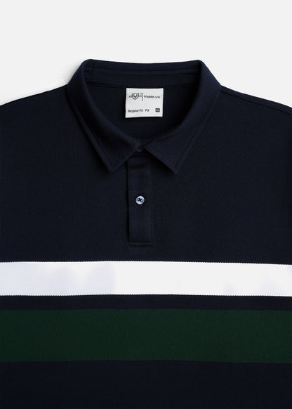 Áo Polo Cổ Khóa Kéo ColorLock™ Vải Cá Sấu Thoáng Mát Khóa Màu Sâu The Weekend 008 Màu Xanh Dương Trắng Dáng Vừa Vặn F3