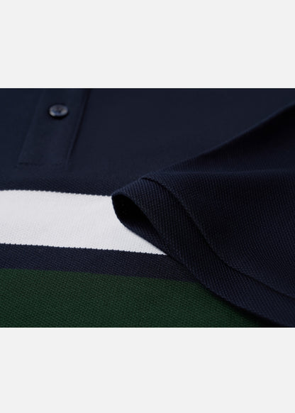 Áo Polo Cổ Khóa Kéo ColorLock™ Vải Cá Sấu Thoáng Mát Khóa Màu Sâu The Weekend 008 Màu Xanh Dương Trắng Dáng Vừa Vặn F3