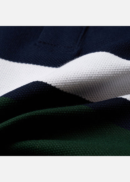 Áo Polo Cổ Khóa Kéo ColorLock™ Vải Cá Sấu Thoáng Mát Khóa Màu Sâu The Weekend 008 Màu Xanh Dương Trắng Dáng Vừa Vặn F3