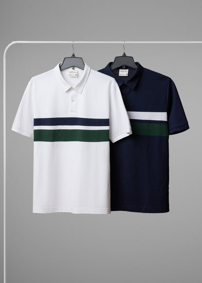 Áo Polo Cổ Khóa Kéo ColorLock™ Vải Cá Sấu Thoáng Mát Khóa Màu Sâu The Weekend 008 Màu Trắng Xanh Dương Dáng Vừa Vặn F3