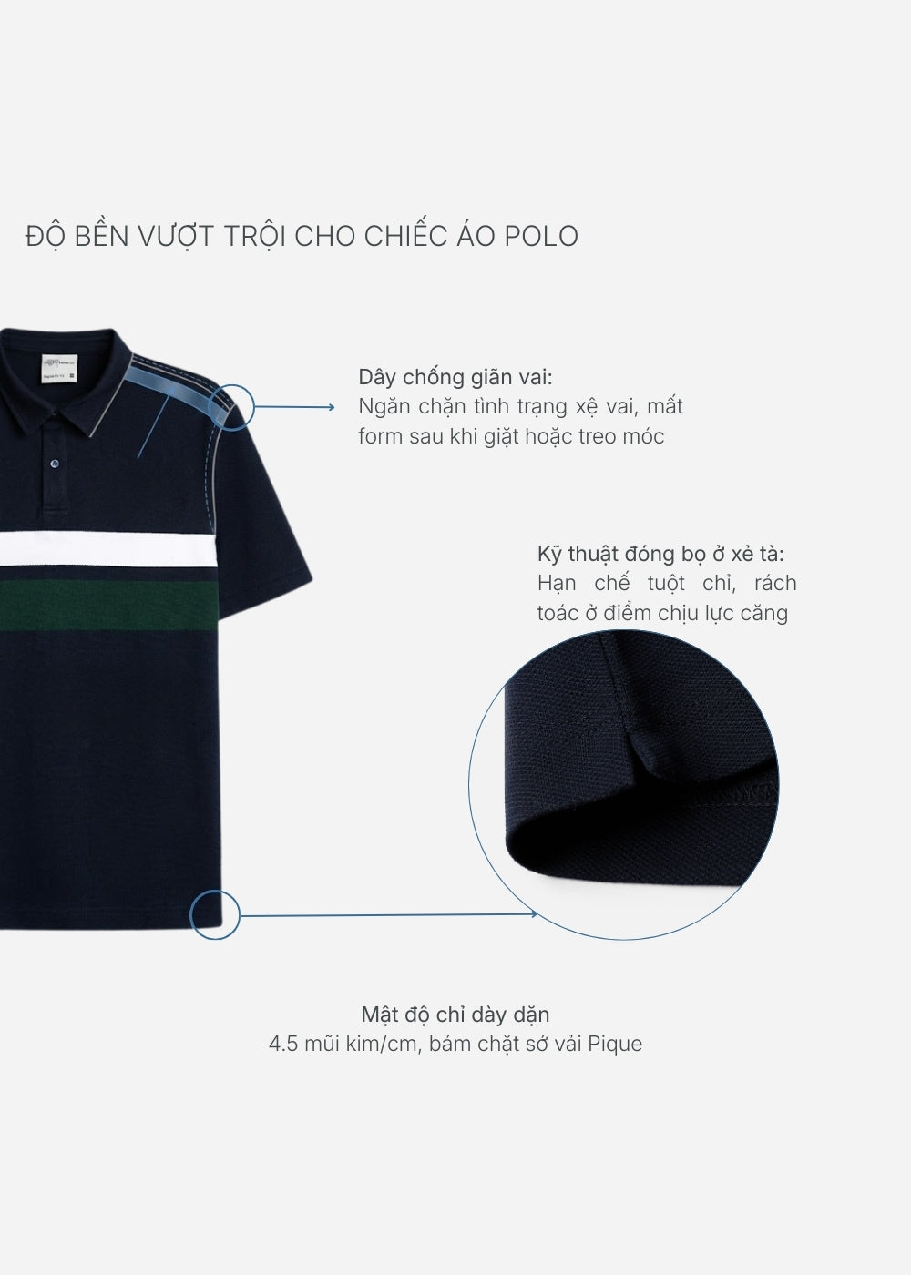 Áo Polo Cổ Khóa Kéo ColorLock™ Vải Cá Sấu Thoáng Mát Khóa Màu Sâu The Weekend 008 Màu Trắng Xanh Dương Dáng Vừa Vặn F3