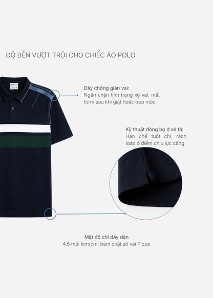 Áo Polo Cổ Khóa Kéo ColorLock™ Vải Cá Sấu Thoáng Mát Khóa Màu Sâu The Weekend 008 Màu Trắng Xanh Dương Dáng Vừa Vặn F3