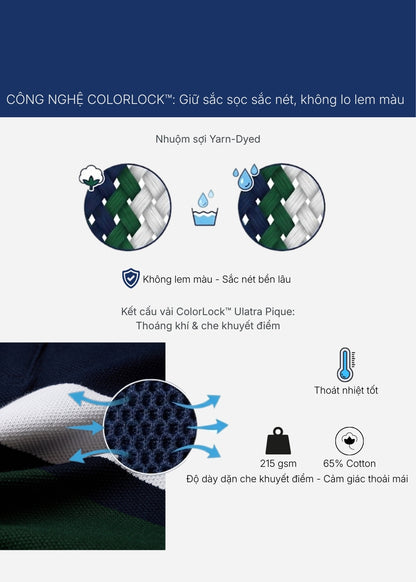 Áo Polo Cổ Khóa Kéo ColorLock™ Vải Cá Sấu Thoáng Mát Khóa Màu Sâu The Weekend 008 Màu Trắng Xanh Dương Dáng Vừa Vặn F3
