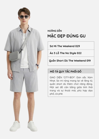 Áo Sơ Mi Tay Ngắn Dáng Vuông Tôn Chiều Cao ColorLock™ Vải Oxford The Weekend 029 Màu Xám Nhạt Dáng Rộng Rãi F4