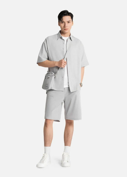 Áo Sơ Mi Tay Ngắn Dáng Vuông Tôn Chiều Cao ColorLock™ Vải Oxford The Weekend 029 Màu Xám Nhạt Dáng Rộng Rãi F4