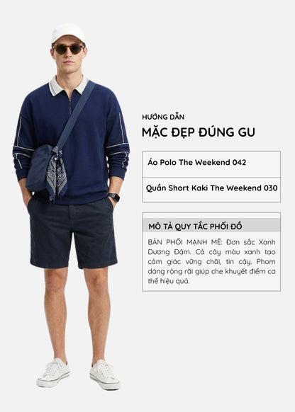 Áo Polo Tay Dài Khóa Kéo DurableTex™ Mềm Mại Nịnh Da Lên Dáng Chuẩn The Weekend 042 Màu Xanh Dương Đậm Dáng Rộng Rãi F4