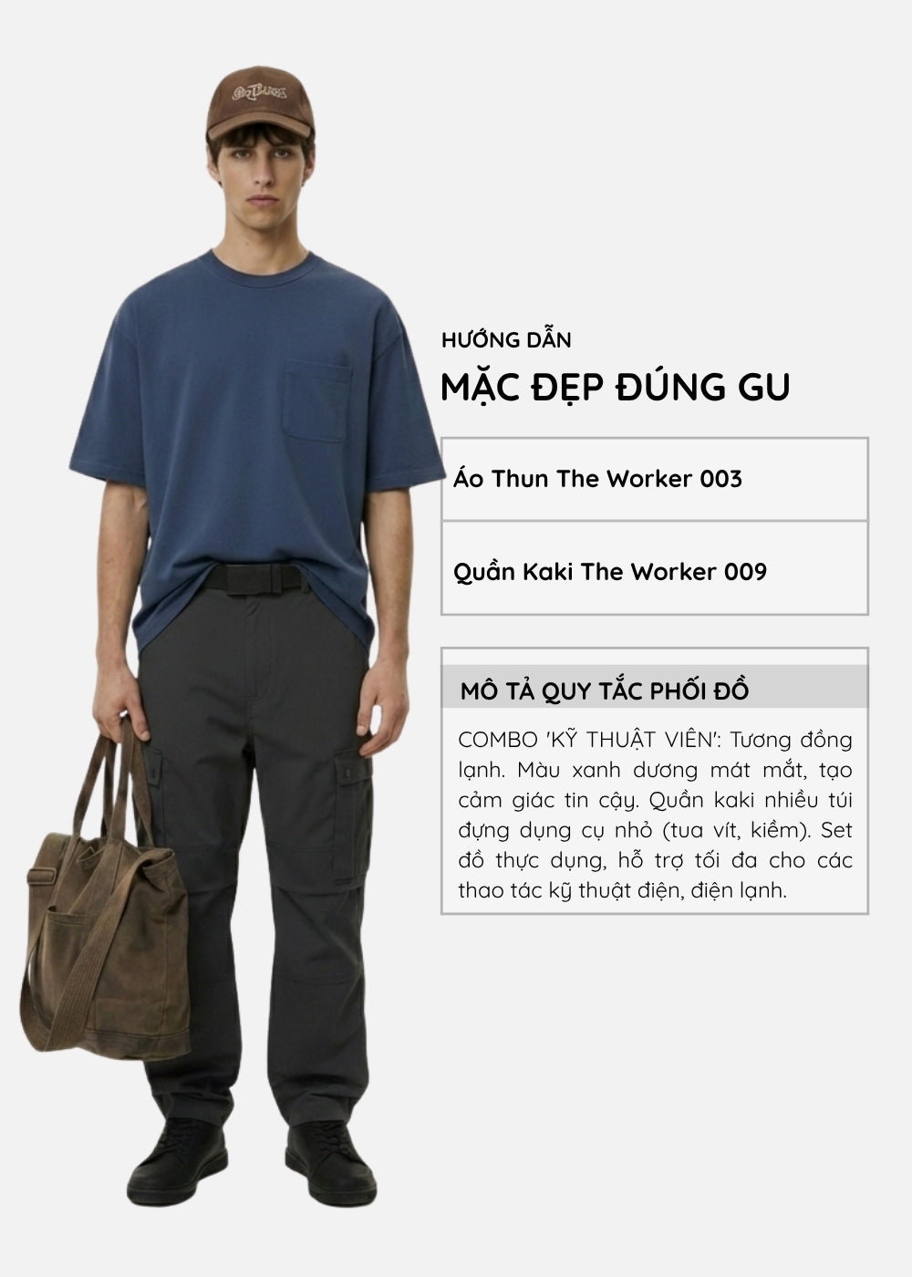 Áo Thun ColorLock™ Cotton Mềm Mát Giữ Màu Có Ngăn Cắm Bút Tiện Lợi The Worker 003 Màu Xanh Dương Dáng Rộng Rãi F4