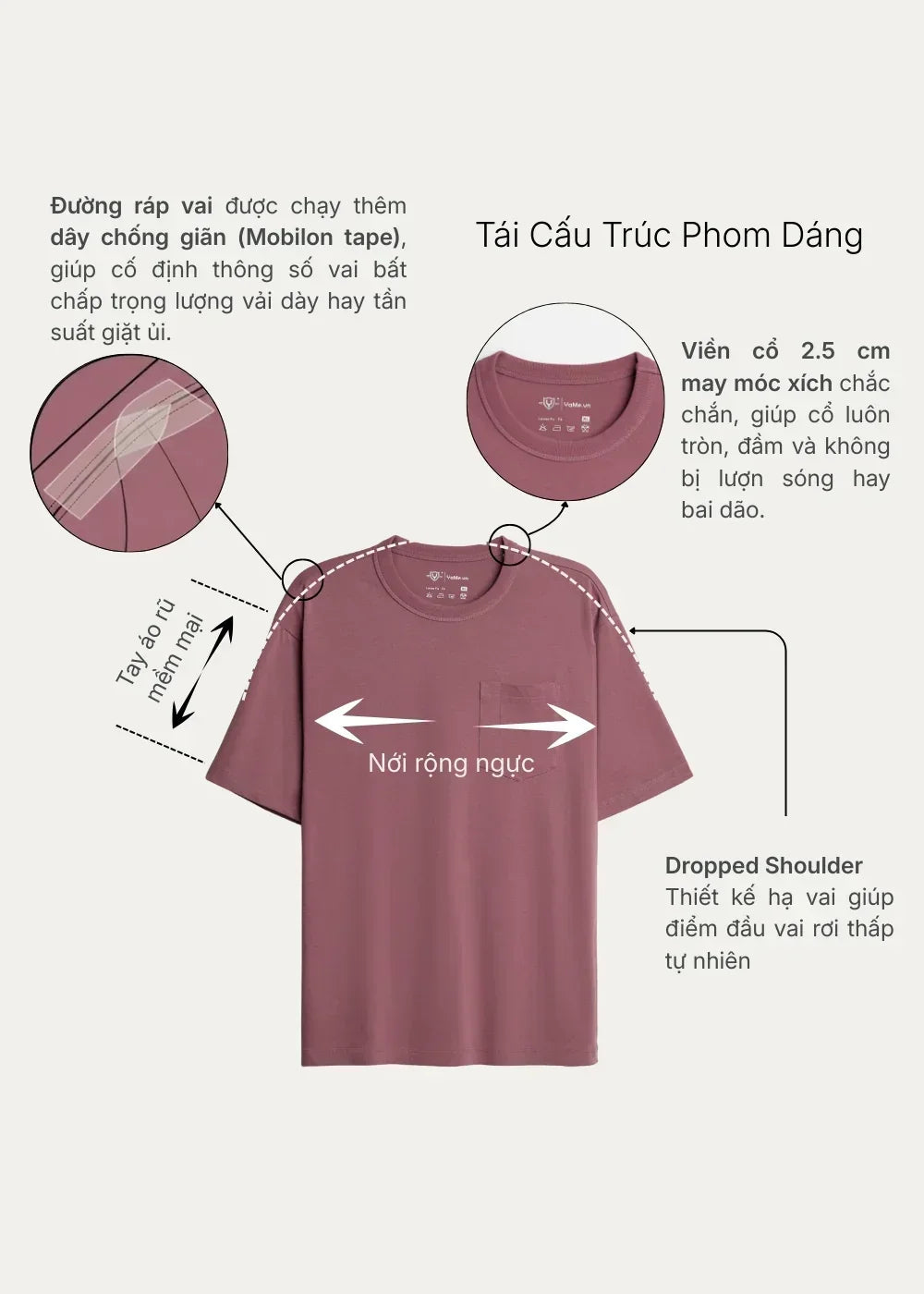 Áo Thun ColorLock™ Cotton Mềm Mát Giữ Màu Có Ngăn Cắm Bút Tiện Lợi The Worker 003 Màu Xanh Dương Dáng Rộng Rãi F4