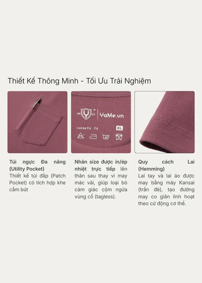 Áo Thun ColorLock™ Cotton Mềm Mát Giữ Màu Có Ngăn Cắm Bút Tiện Lợi The Worker 003 Màu Xanh Dương Dáng Rộng Rãi F4