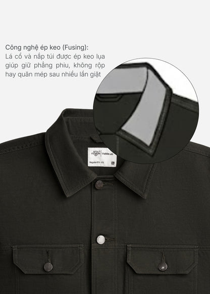 Áo Khoác Kaki DurableTex™ Vải Cotton Dày Dặn Chắn Gió Cản Bụi The Worker 011 Màu Đen Dáng Vừa Vặn F3