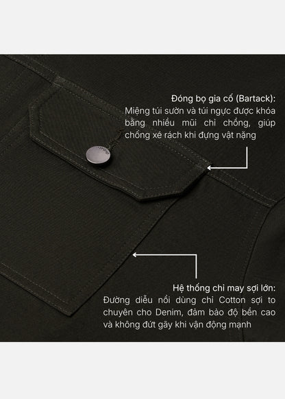 Áo Khoác Kaki DurableTex™ Vải Cotton Dày Dặn Chắn Gió Cản Bụi The Worker 011 Màu Đen Dáng Vừa Vặn F3