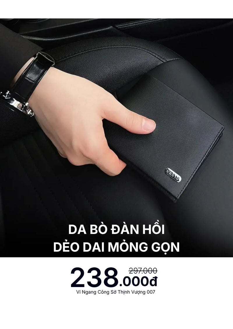 Ví Ngang Da Bò Đàn Hồi Dẻo Dai Mỏng Gọn Thịnh Vượng 007 Màu Đen
