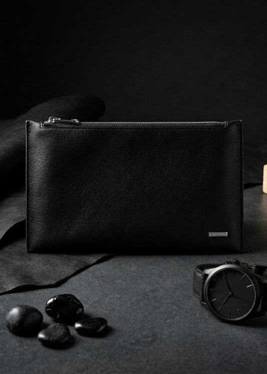 Ví Cầm Tay Da Bò Ý #Y2010 100 Đen