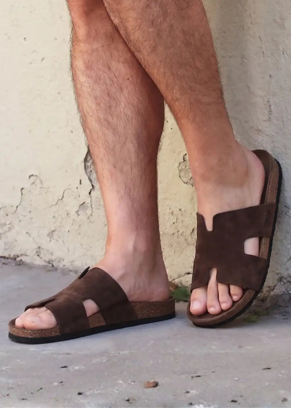 Dép Đế Trấu Slide Slipper Vải Giả Da Mềm #Y2010 143 Nâu