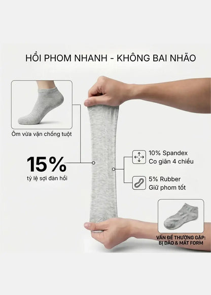 Combo 5 Vớ Basic Cổ Ngắn Khô Thoáng Siêu Êm #Y2010 158 Màu Đen