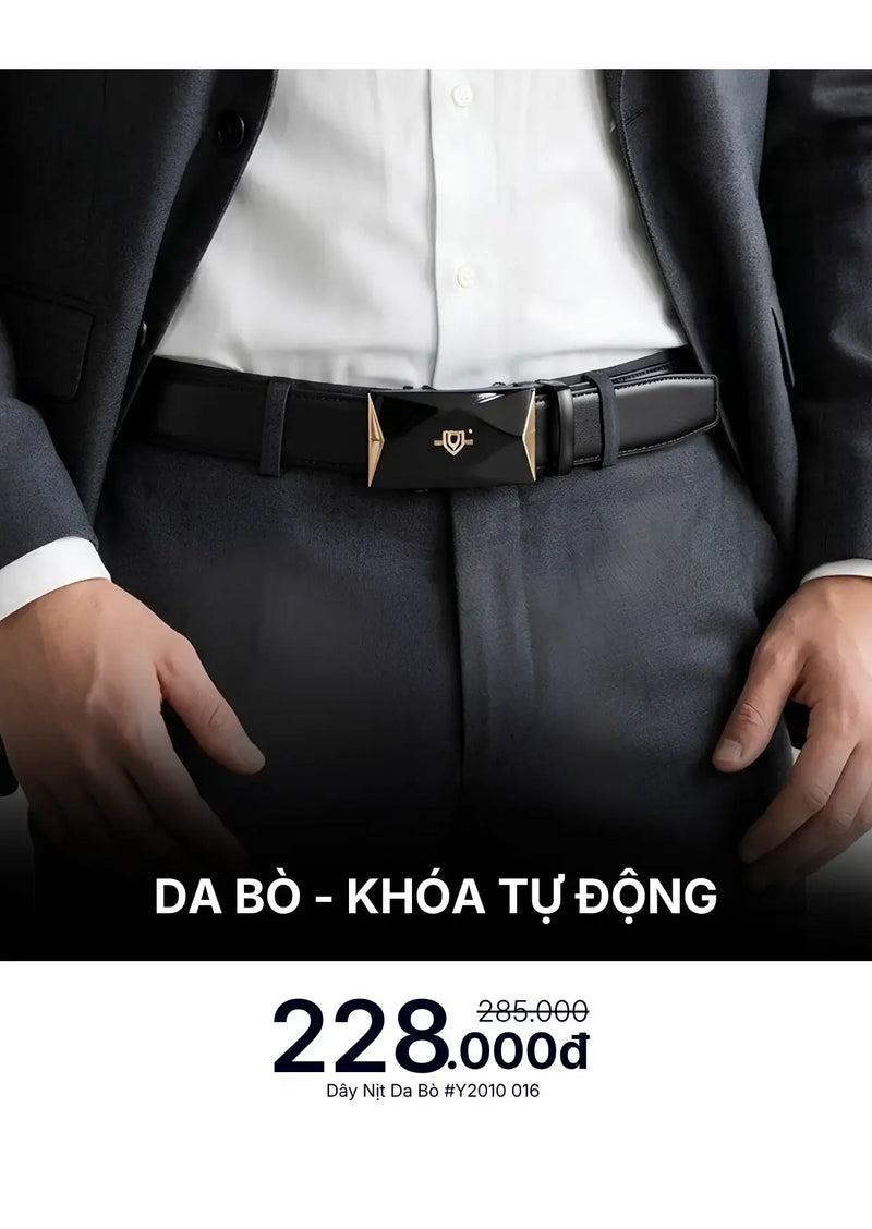Dây Nịt Da Bò Khóa Tự Động #Y2010 016 Đen