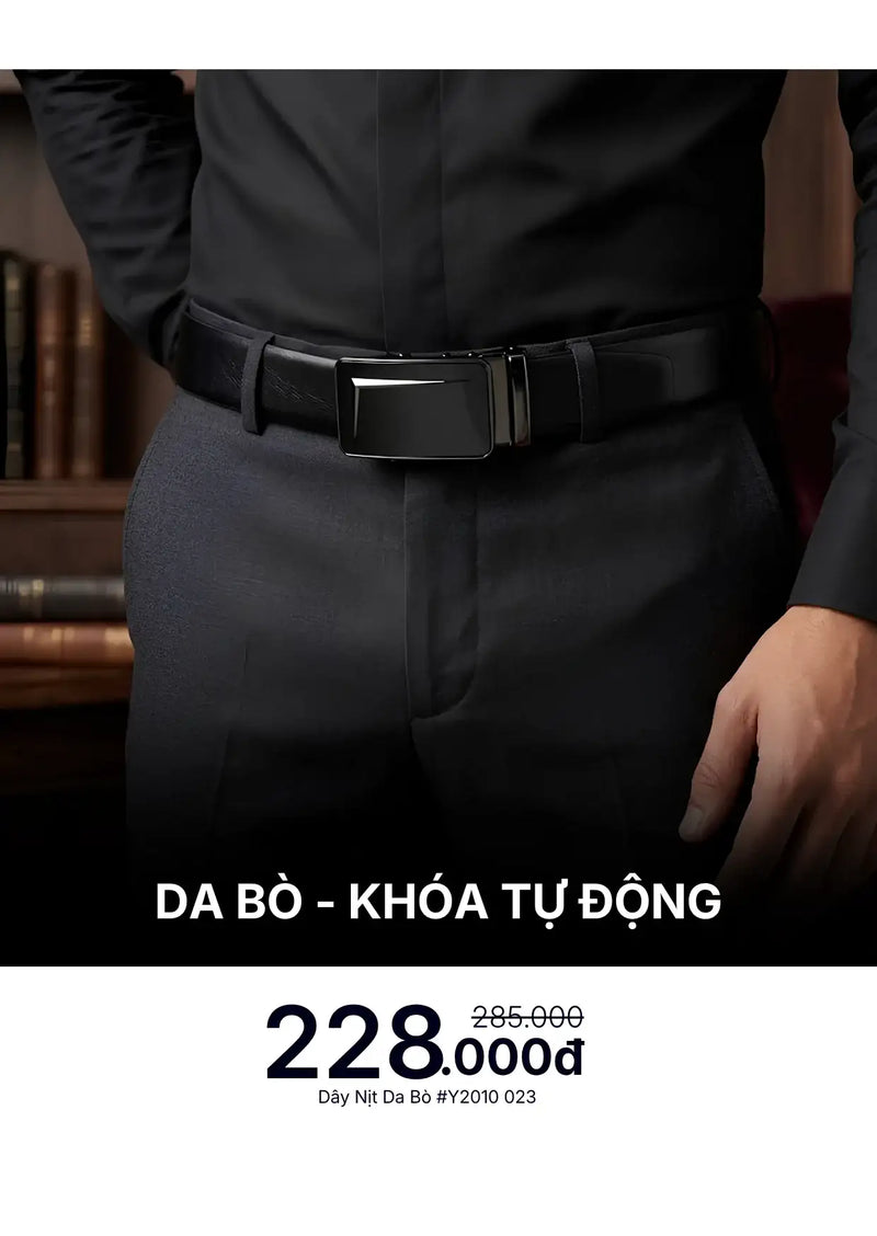 Dây Nịt Da Bò Khóa Tự Động #Y2010 023 Đen