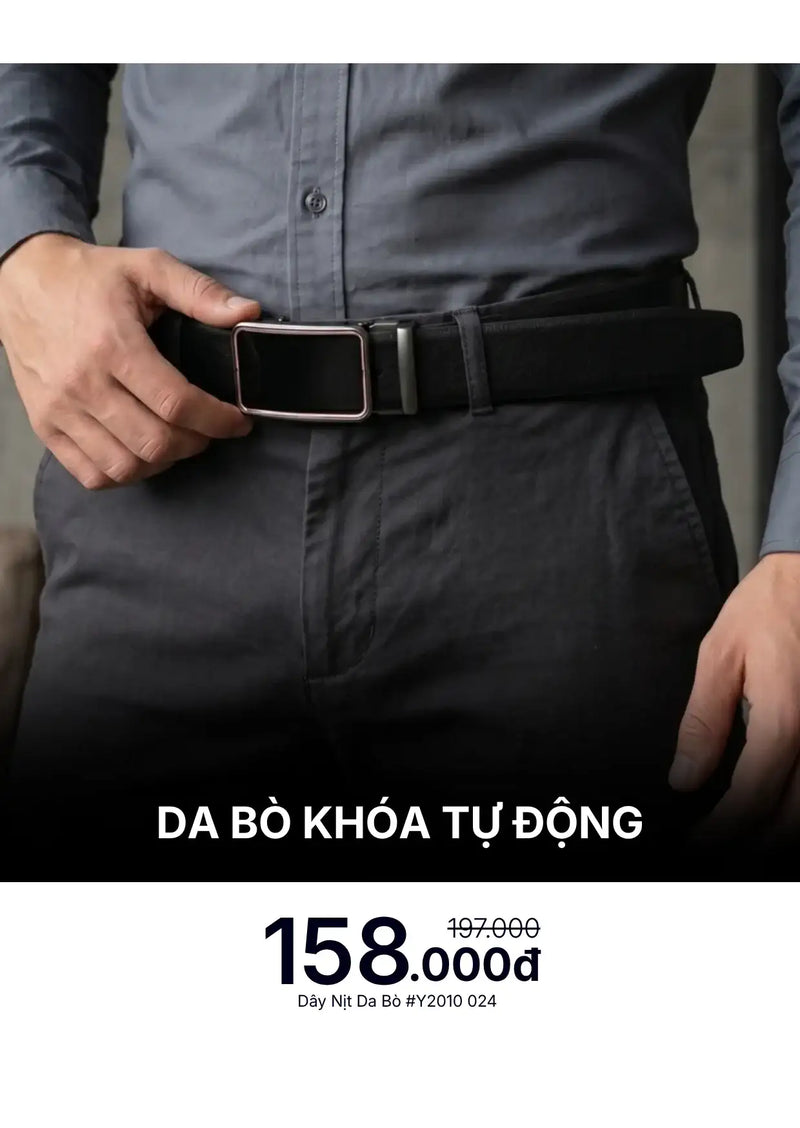 Dây Nịt Da Bò Khóa Tự Động #Y2010 024 Đen