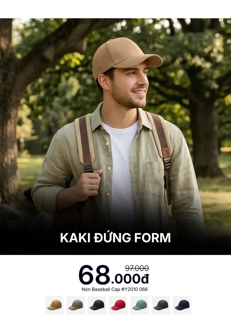 Nón Baseball Cap Kaki Đứng Form #Y2010 066 Vàng Đậm
