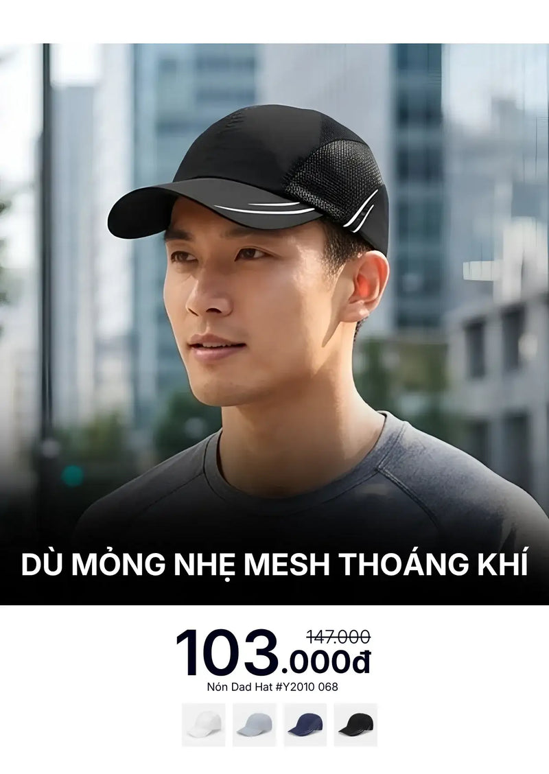 Nón Dad Hat Dù Mỏng Nhẹ Mesh Thoáng Khí #Y2010 068 Đen