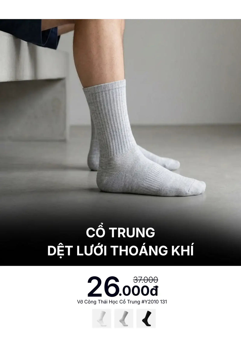 Vớ Cổ Trung Công Thái Học 90° Dệt Lưới Thoáng Khí #Y2010 131 Xám Nhạt