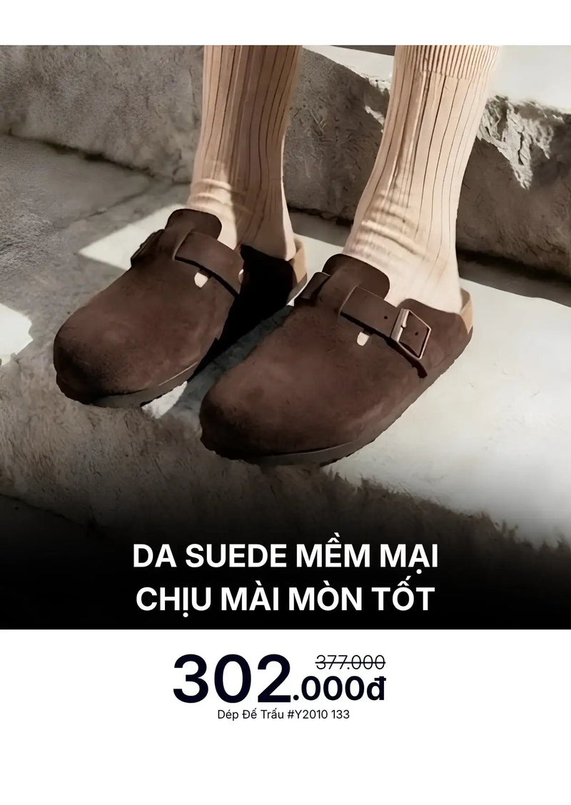 Dép Đế Trấu Mules Da Suede Mềm #Y2010 133 Nâu Đậm