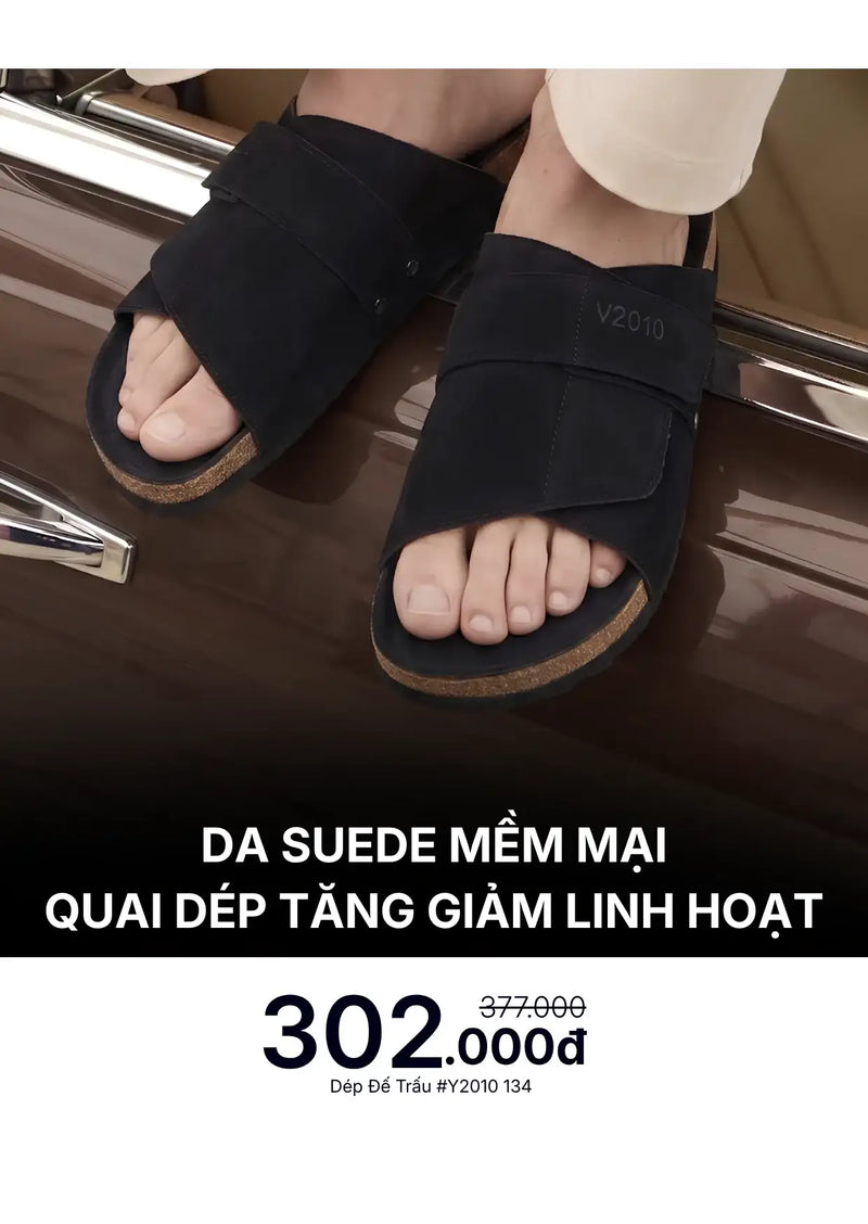 Dép Đế Trấu Slide Slipper Da Suede Mềm #Y2010 134 Đen