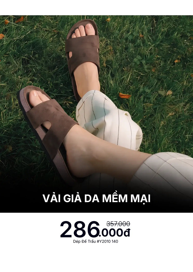 Dép Đế Trấu Slide Slipper Vải Giả Da Mềm #Y2010 140 Nâu Đậm