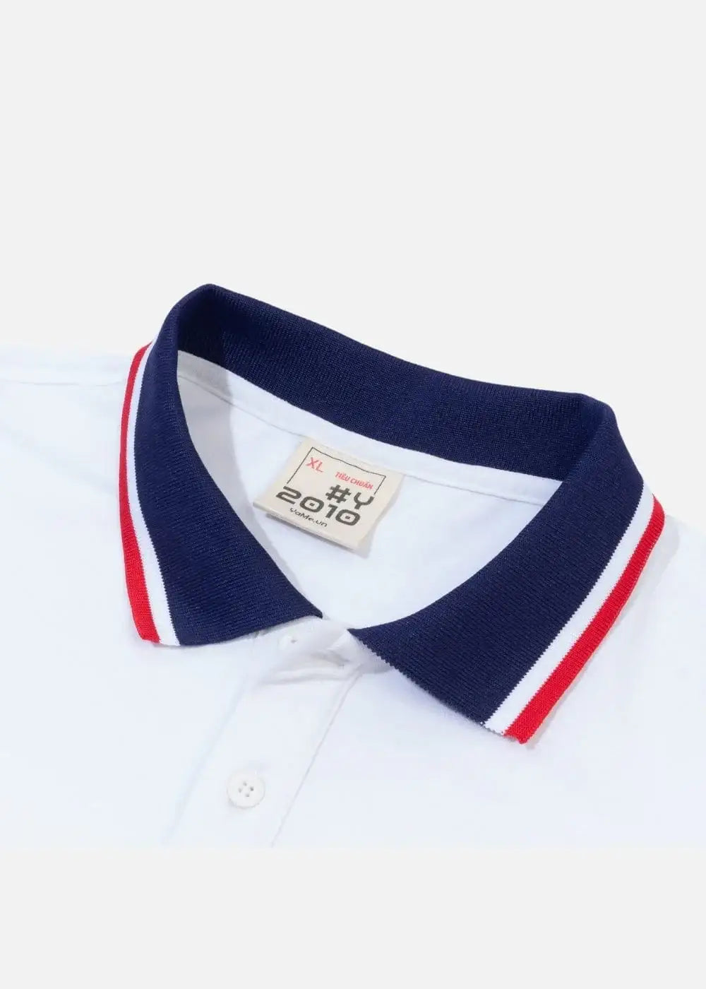 Áo polo nam trắng cổ xanh navy viền đỏ trắng, thiết kế tinh tế tôn dáng, mặc bền, không lỗi mốt