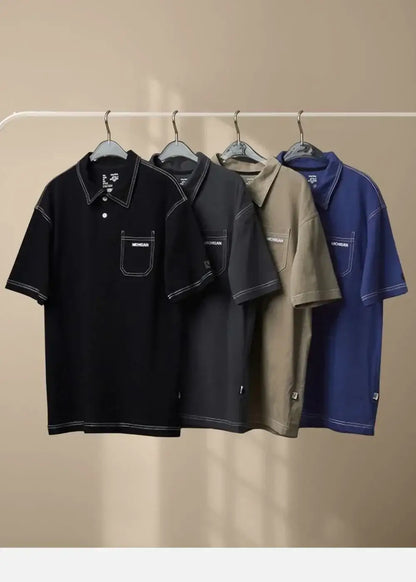 Áo polo nam cổ bẻ, 4 màu đen xám be xanh, thiết kế túi ngực, đường chỉ nổi, mặc bền mặc mềm