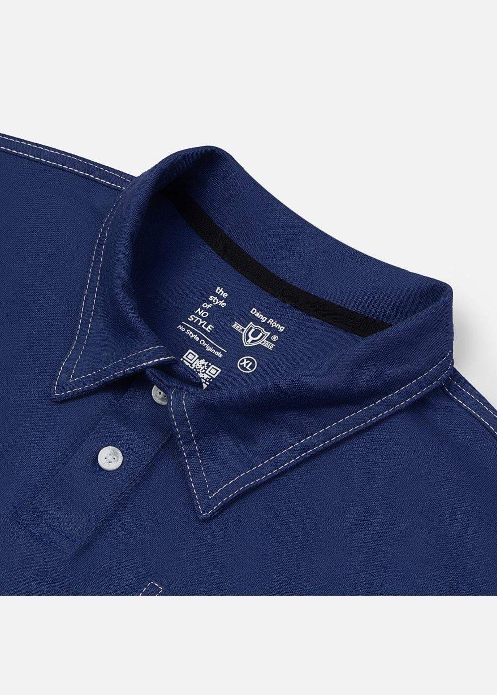 Áo polo nam màu xanh navy, cổ bẻ chỉ trắng, thiết kế tinh tế tôn dáng, mặc bền, không lỗi mốt