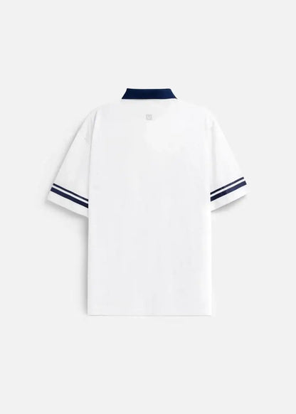 Áo polo nam trắng cổ xanh navy, tay ngắn sọc xanh, thiết kế tôn dáng, mặc bền, không lỗi mốt