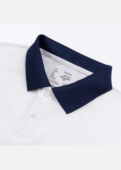 Áo polo nam trắng cổ xanh navy, thiết kế tinh tế, mặc bền, không lỗi mốt