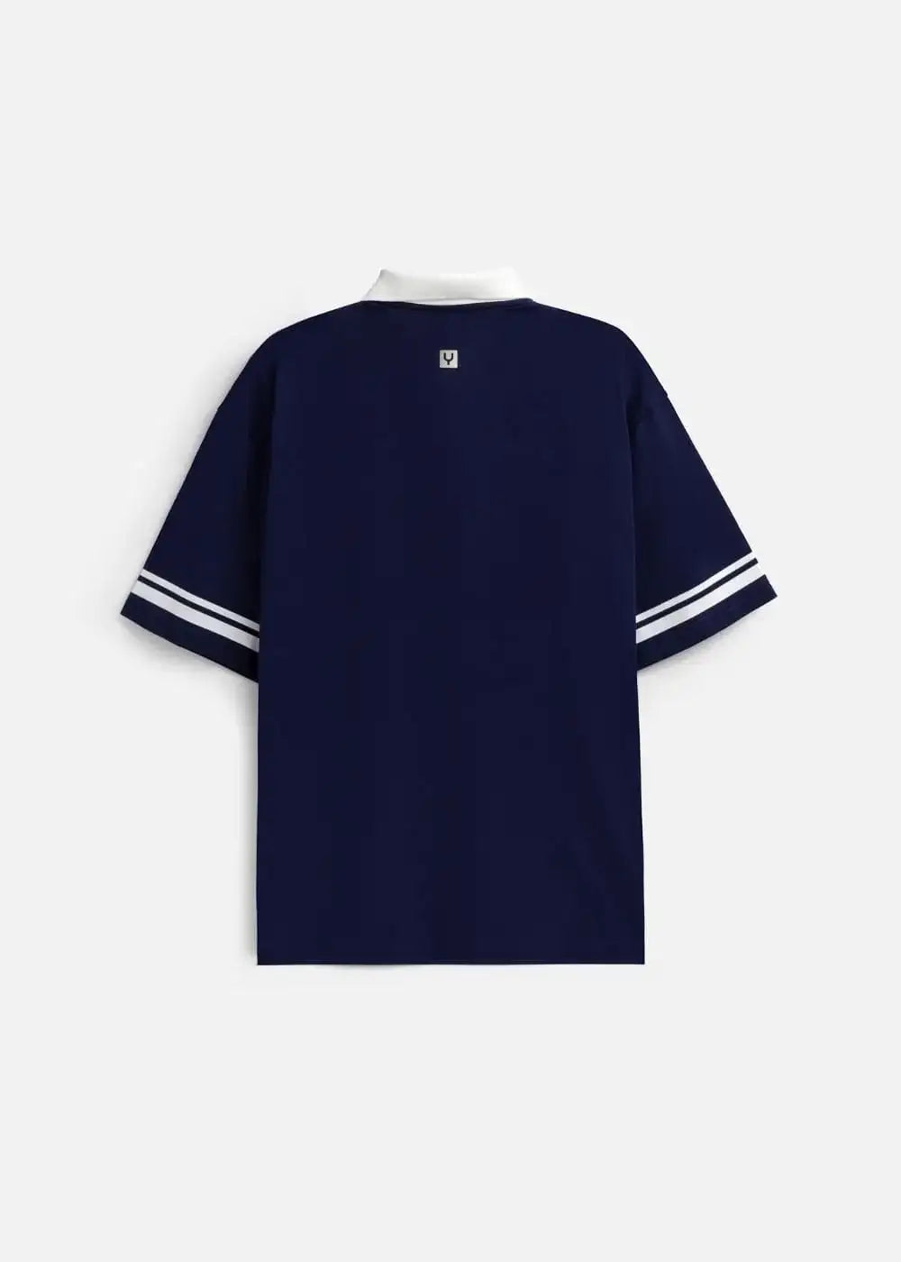 Áo polo nam màu xanh navy tay ngắn, cổ trắng, viền tay hai sọc trắng, thiết kế tôn dáng, mặc bền, không lỗi mốt