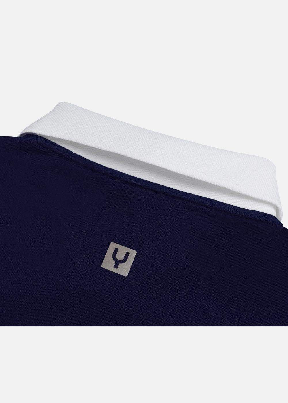 Áo polo nam màu xanh navy cổ trắng, logo Y nhỏ tinh tế, thiết kế tôn dáng, mặc bền, không lỗi mốt
