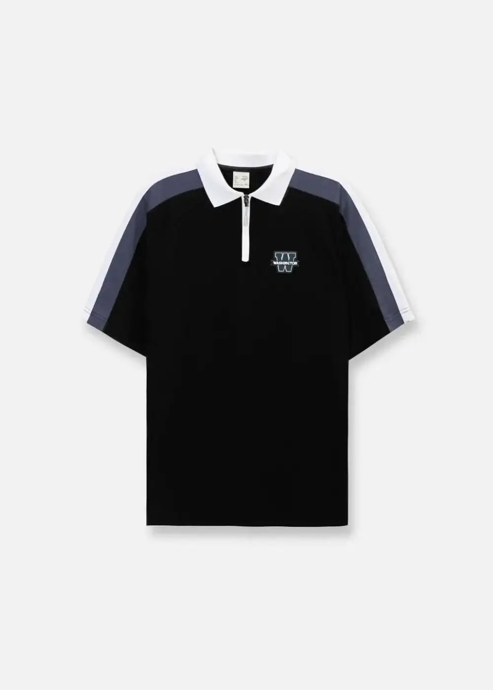 Áo polo nam màu đen tay phối xanh trắng, cổ bẻ, khóa kéo, logo chữ W thời trang, mặc bền, tôn dáng