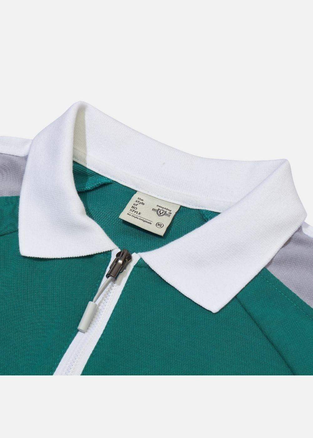 Áo polo nam màu xanh lá, cổ trắng, khóa kéo, thiết kế tinh tế tôn dáng