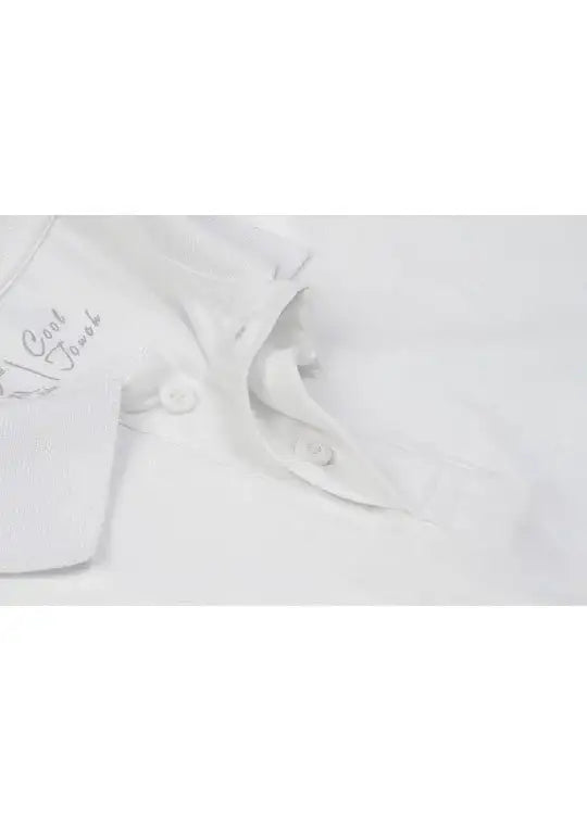 Áo sơ mi trắng nam tay dài, cổ bẻ, thêu chữ Cool Touch, chất liệu mềm mịn, thiết kế tinh tế tôn dáng
