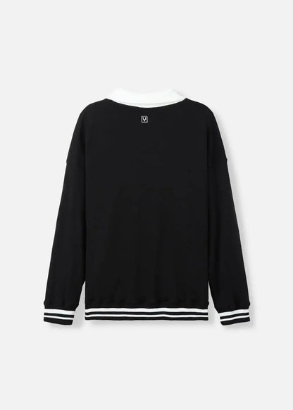 Áo Polo Sweater Cổ Chữ V No Style M38 Đen - YaMe.vn