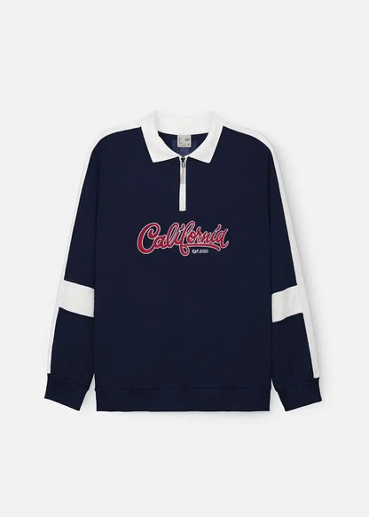 Áo Polo Sweater Cổ Khóa Kéo No Style M38 Xanh Dương Đậm - YaMe.vn
