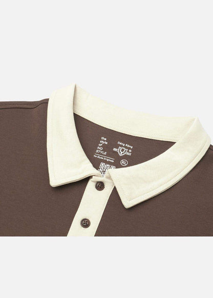 Áo Polo Sweater Cotton Phối Màu No Style M36 Nâu Be - YaMe.vn