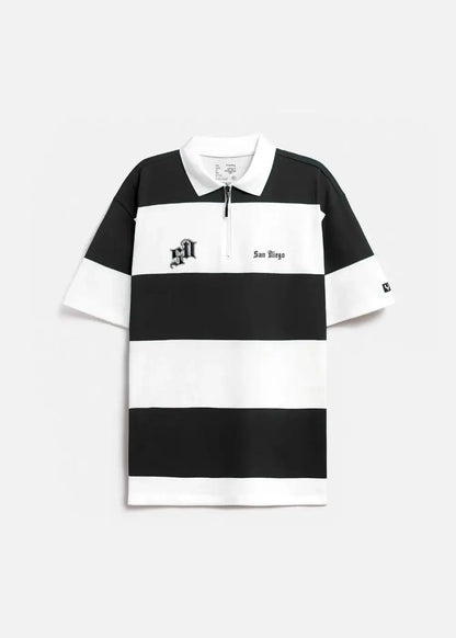 Áo Polo Tay Ngắn Họa Tiết Sọc No Style M25 Trắng Đen - YaMe.vn