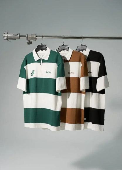 Áo Polo Tay Ngắn Họa Tiết Sọc No Style M25 Trắng Đen - YaMe.vn