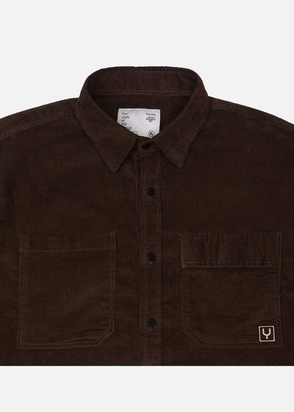 Áo Sơ Mi Tay Dài Vải Corduroy Ít Nhăn No Style M65 Nâu Đậm - YaMe.vn