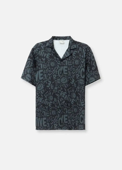 Áo Sơ Mi Cuban Họa Tiết No Style M79 Đen - YaMe.vn