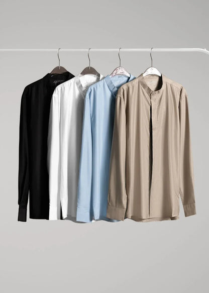 Áo Sơ Mi Cổ Trụ Vải Modal Mềm Mịn Ít Nhăn Non Branded 38 Đen - YaMe.vn