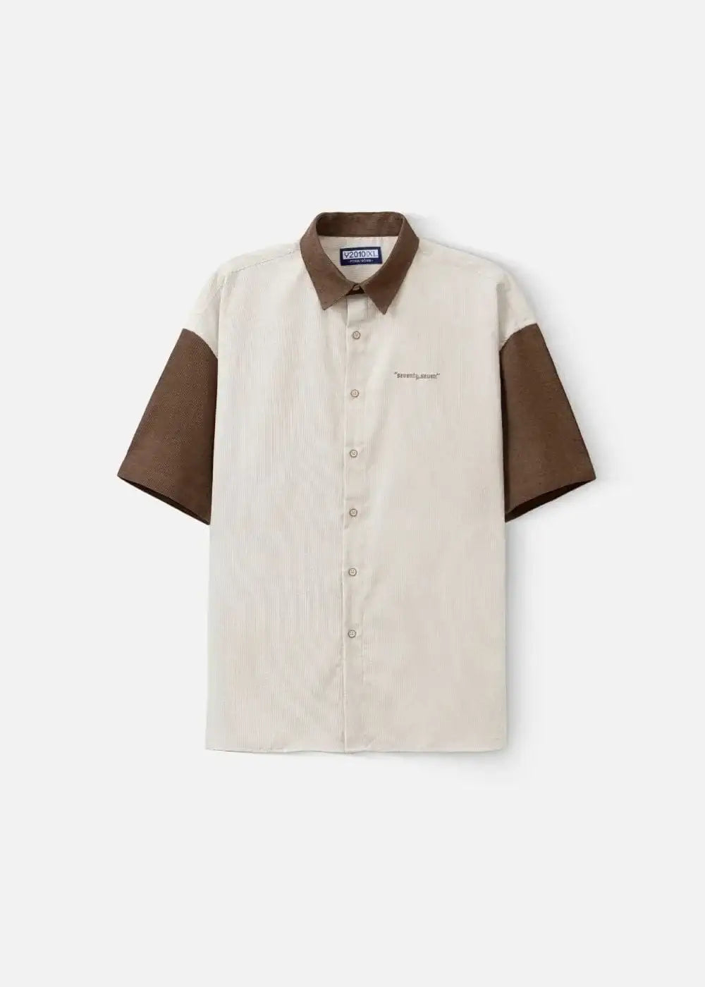 Áo Sơ Mi Tay Ngắn Vải Nhung Corduroy Retro Ít Nhăn Seventy Seven 22 Nâu Nhạt - YaMe.vn